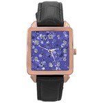 Slate Blue With White Flowers Rose Gold Leather Watch 