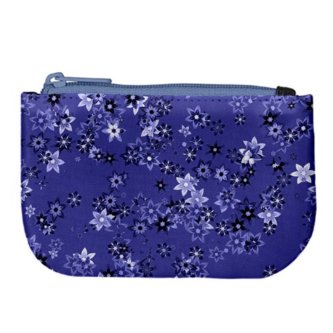 Slate Blue With White Flowers Large Coin Purse from ArtsNow.com Front