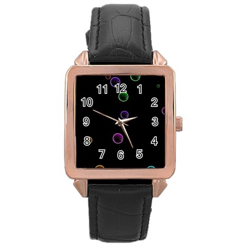 Bubble in blavk background Rose Gold Leather Watch  from ArtsNow.com Front