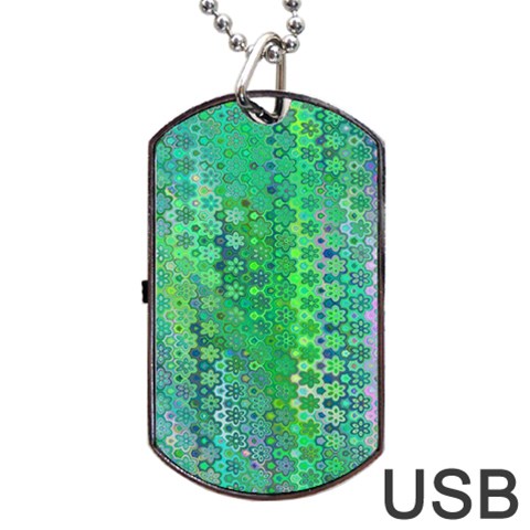 Boho Green Floral Print Dog Tag USB Flash (One Side) from ArtsNow.com Front