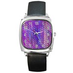 Boho Purple Floral Print Square Metal Watch