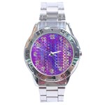 Boho Purple Floral Print Stainless Steel Analogue Watch