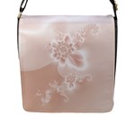 Tan White Floral Print Flap Closure Messenger Bag (L)