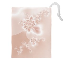 Tan White Floral Print Drawstring Pouch (5XL) from ArtsNow.com Front