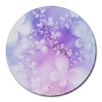 White Purple Floral Print Round Mousepads