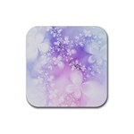 White Purple Floral Print Rubber Coaster (Square) 