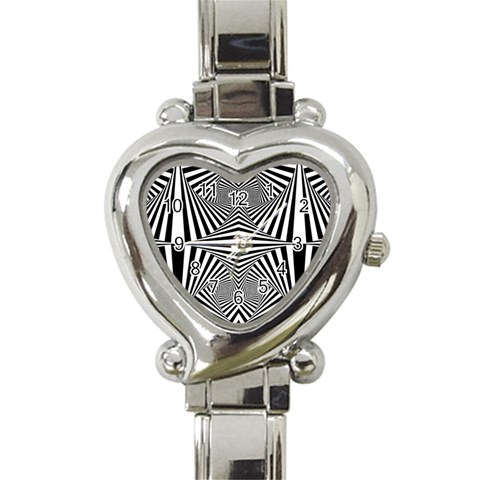 Black and White Stripes Heart Italian Charm Watch from ArtsNow.com Front