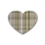 Beige Tan Madras Plaid Rubber Coaster (Heart) 