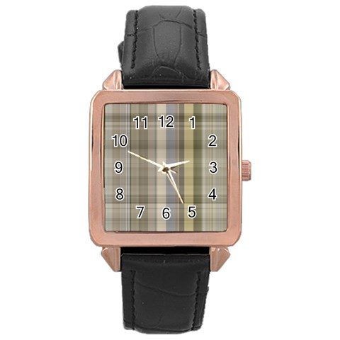 Beige Tan Madras Plaid Rose Gold Leather Watch  from ArtsNow.com Front
