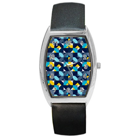 Geometric Hypnotic Shapes Barrel Style Metal Watch from ArtsNow.com Front