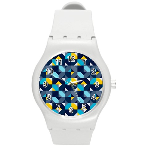 Geometric Hypnotic Shapes Round Plastic Sport Watch (M) from ArtsNow.com Front