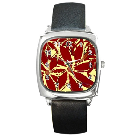Flowery Fire Square Metal Watch from ArtsNow.com Front