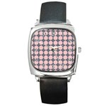 Retro Pink And Grey Pattern Square Metal Watch