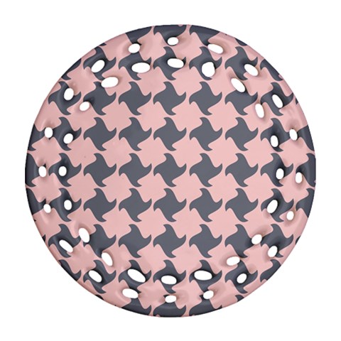 Retro Pink And Grey Pattern Ornament (Round Filigree) from ArtsNow.com Front