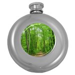 In the forest the fullness of spring, green, Round Hip Flask (5 oz)