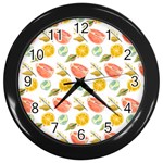 Citrus Gouache Pattern Wall Clock (Black)