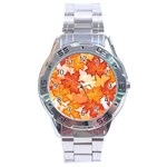 Autumn Leaves Pattern Stainless Steel Analogue Watch