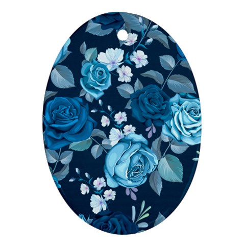 Blue Floral Print  Ornament (Oval) from ArtsNow.com Front