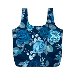 Blue Floral Print  Full Print Recycle Bag (M) from ArtsNow.com Back