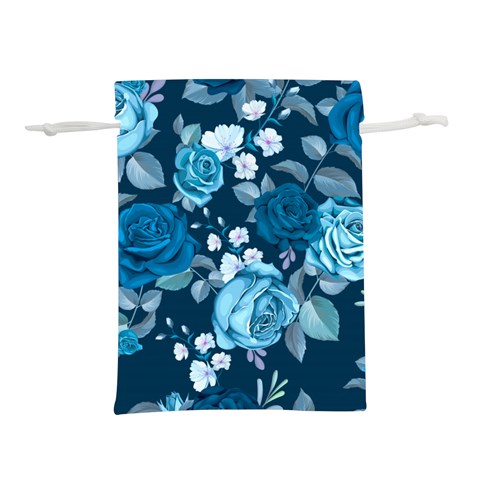 Blue Floral Print  Lightweight Drawstring Pouch (M) from ArtsNow.com Front