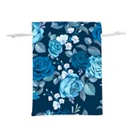 Blue Floral Print  Lightweight Drawstring Pouch (M)