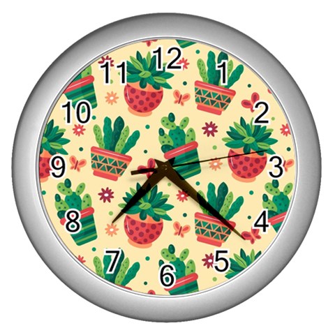 Cactus Love  Wall Clock (Silver) from ArtsNow.com Front