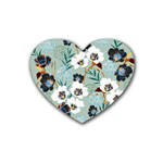 Black White Floral Print Heart Coaster (4 pack) 