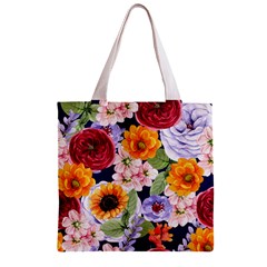 Watercolor Print Floral Design Zipper Grocery Tote Bag from ArtsNow.com Front