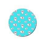 Azure blue and Crazy kitties pattern, cute kittens, cartoon cats theme Rubber Round Coaster (4 pack) 