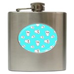 Azure blue and Crazy kitties pattern, cute kittens, cartoon cats theme Hip Flask (6 oz)