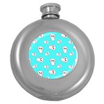 Azure blue and Crazy kitties pattern, cute kittens, cartoon cats theme Round Hip Flask (5 oz)