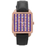 Colorful triangles pattern, retro style theme, geometrical tiles, blocks Rose Gold Leather Watch 