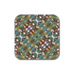 Multicolored Collage Print Pattern Mosaic Rubber Square Coaster (4 pack) 