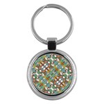Multicolored Collage Print Pattern Mosaic Key Chain (Round)
