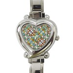 Multicolored Collage Print Pattern Mosaic Heart Italian Charm Watch