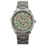 Multicolored Collage Print Pattern Mosaic Sport Metal Watch