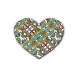 Multicolored Collage Print Pattern Mosaic Heart Coaster (4 pack) 