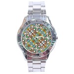 Multicolored Collage Print Pattern Mosaic Stainless Steel Analogue Watch