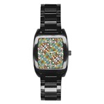 Multicolored Collage Print Pattern Mosaic Stainless Steel Barrel Watch