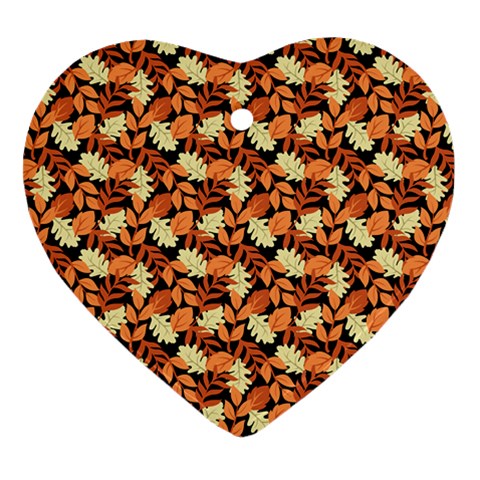 Autumn Leaves Orange Pattern Heart Ornament (Two Sides) from ArtsNow.com Front
