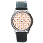 Orange Pink Tree Pattern Round Metal Watch