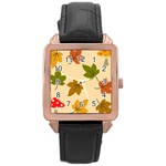 Autumn Leaves Rose Gold Leather Watch 