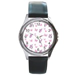 Pink Purple Butterfly Round Metal Watch