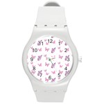 Pink Purple Butterfly Round Plastic Sport Watch (M)