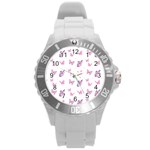 Pink Purple Butterfly Round Plastic Sport Watch (L)