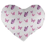 Pink Purple Butterfly Large 19  Premium Heart Shape Cushions