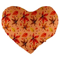 Orange Brown Leaves Large 19  Premium Heart Shape Cushions from ArtsNow.com Front