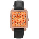 Orange Brown Leaves Rose Gold Leather Watch 