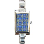 Gold And Blue Fancy Ornate Pattern Rectangle Italian Charm Watch