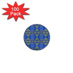 Gold And Blue Fancy Ornate Pattern 1  Mini Buttons (100 pack) 